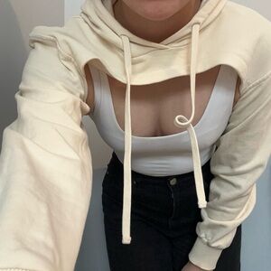 Zara Cream Cropped Hoodie Shrug
